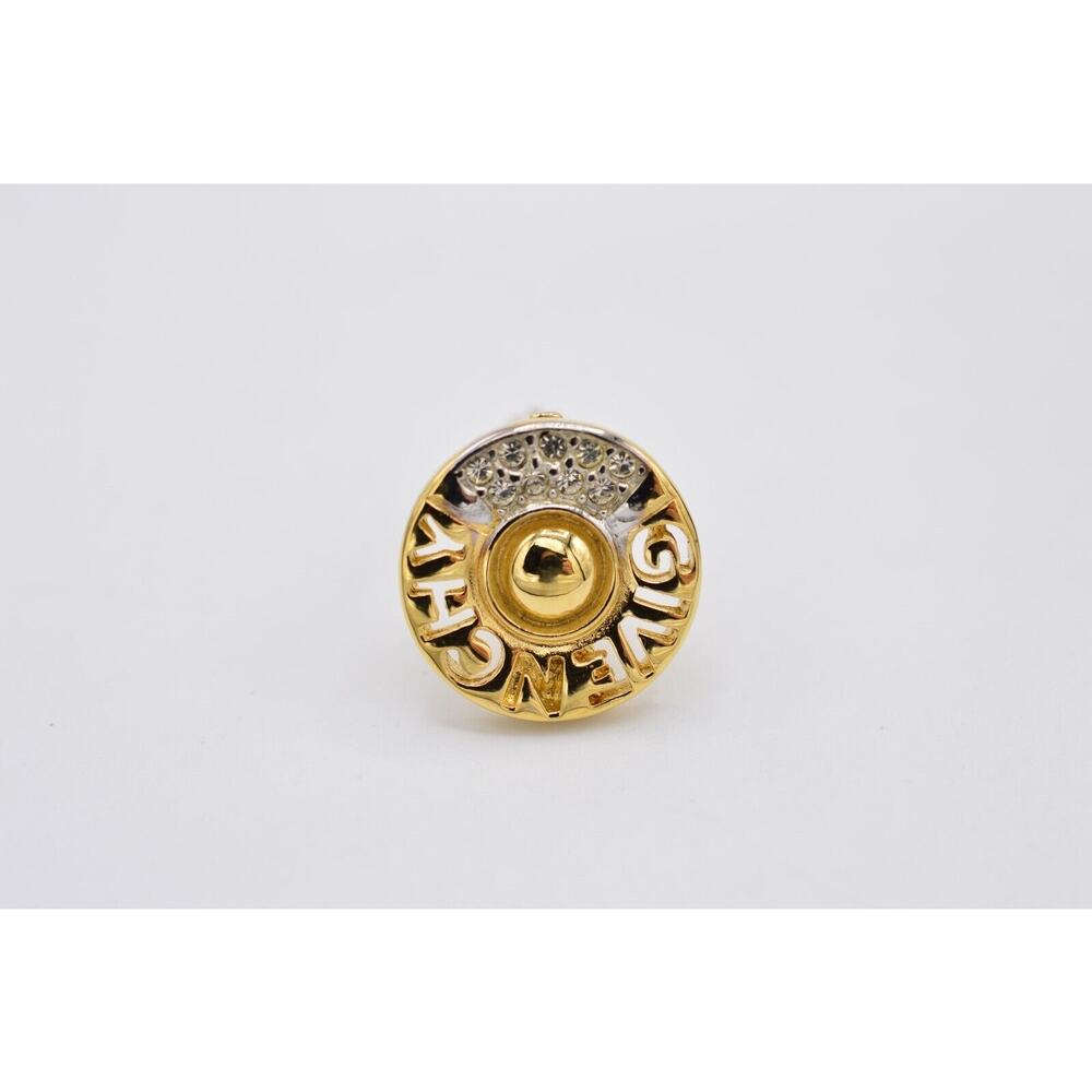 Givenchy Vintage Logo Clip Earrings Gold Rhinestone Crystal Round Signed BinAE - Picture 7 of 10